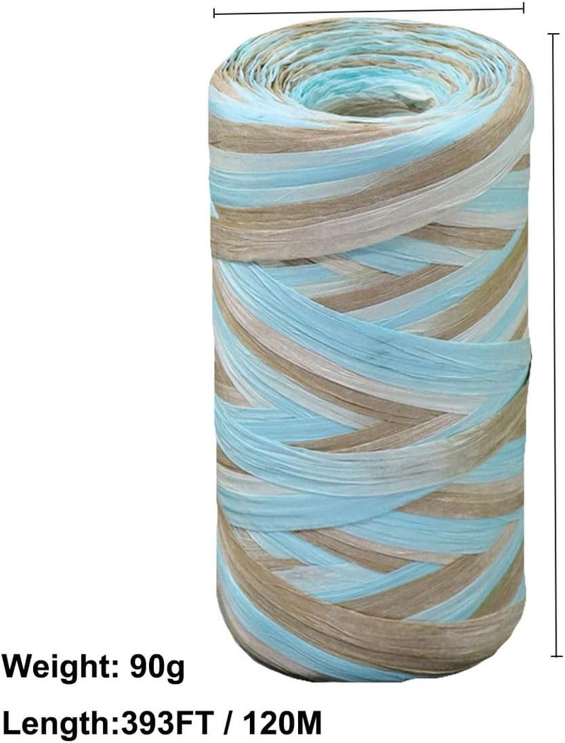 ALLWSLucky Colored 393 Feet Raffia Paper Ribbon, Colorful Packing Paper String Section Dyeing Raffia Ribbon for Gift Wrapping and DIY Decoration (Blue 1) - Image 1